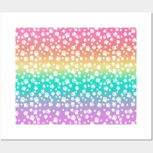 Pride Pastel Rainbow  with White Paw Prints Graphic Design Posters and Art